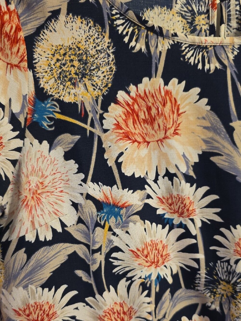LC Lauren Conrad Navy Floral Peplum Top with Cream & Coral Blooms T067 - Picture 7 of 10